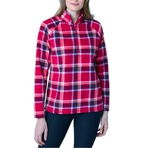 EDDIE BAUER Size M Women’s Dark Berry Plaid 1/4-zip Fleece Pullover NWT